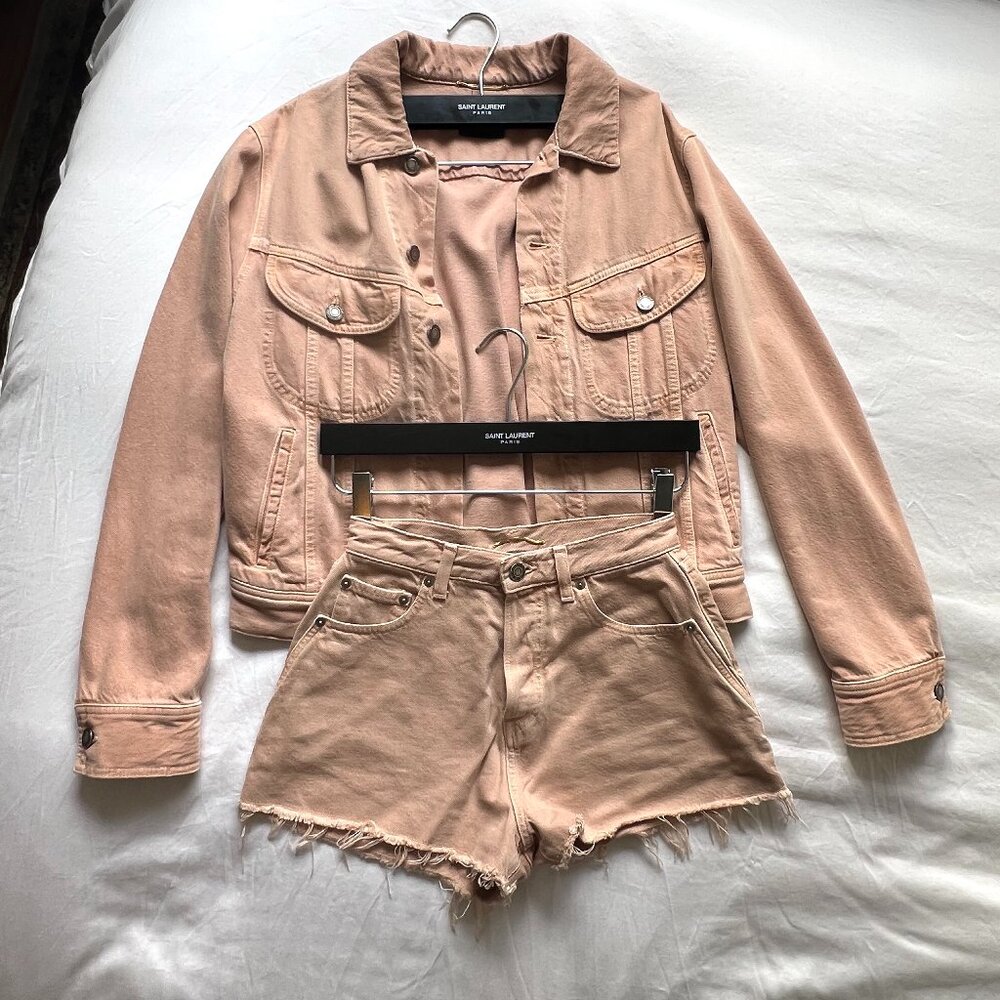 YSL Saint Laurent Pink Jean Shorts and Jacket Set Womens 25 Luxury Designer